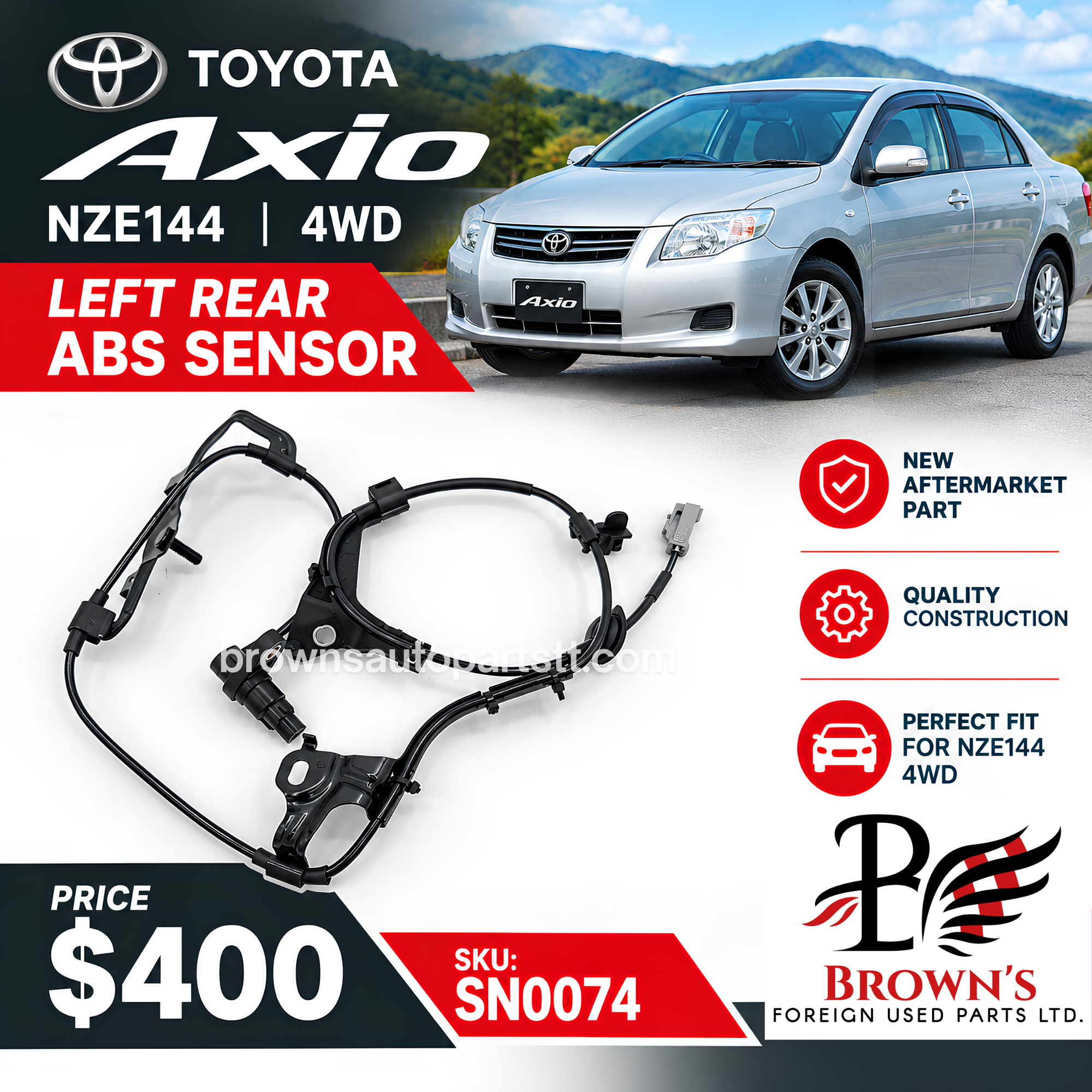 Toyota NZE144 Axio / Fielder 4WD Left Rear ABS Sensor